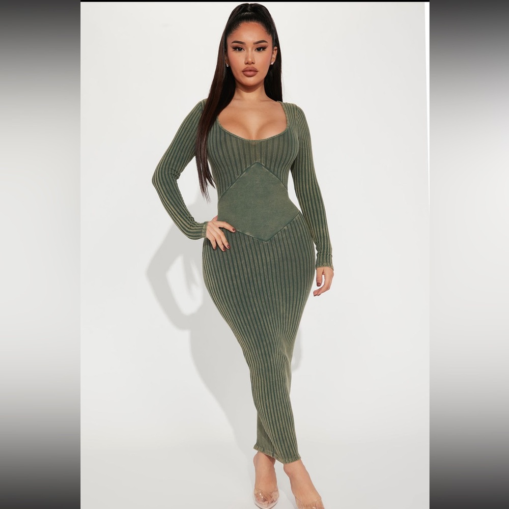 Fashion Nova - Ally Mineral Wash Maxi Dress - Olive